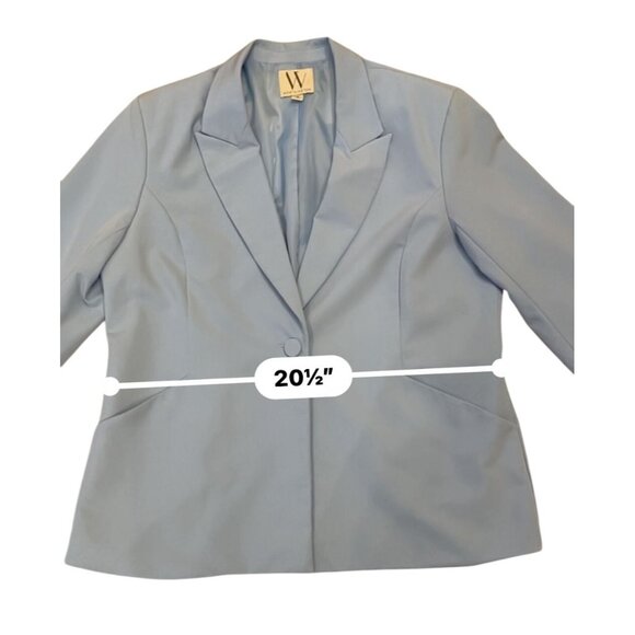 ladies Vintage Baby Blue Suit Lined Blazer Wide Leg Pants Single Button stretch - Picture 5 of 16